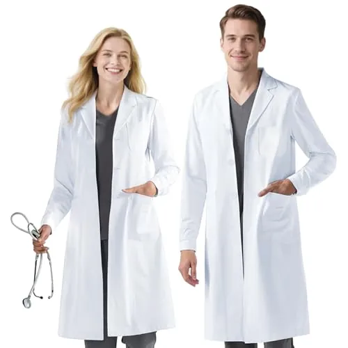 BSBUY Bata de Laboratorio, Disfraz Bata Adulto en Delgado y Ligero, Bata Blanca de Manga Larga, Laboratorio Enfermera Sanitaria de Trabajo Bata Laboratorio Estudiante, L