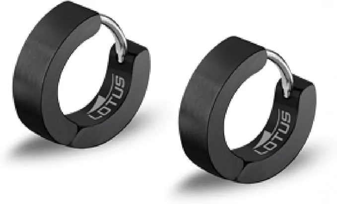 LOTUS STYLE Pendientes Aro Hombre - Aros Acero Inoxidable 316L - Cierre Seguro - Ligeros, Cómodos y Resistentes - Aros Hombre Negros 11.75 mm LS2160-4/5
