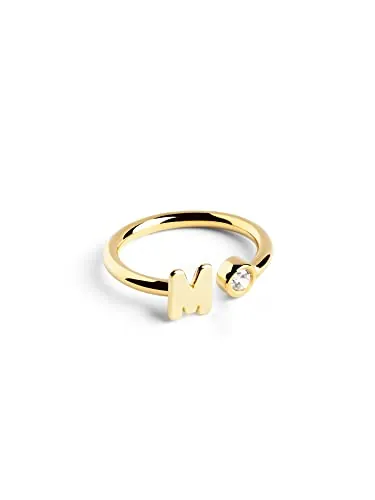 SINGULARU - Anillo Personalizado Letter Spark. Ajustable. Plata de Ley 925 con Acabado Baño de Oro de 18 Kt. Talla Unica. Joyas para Mujer. Letra M