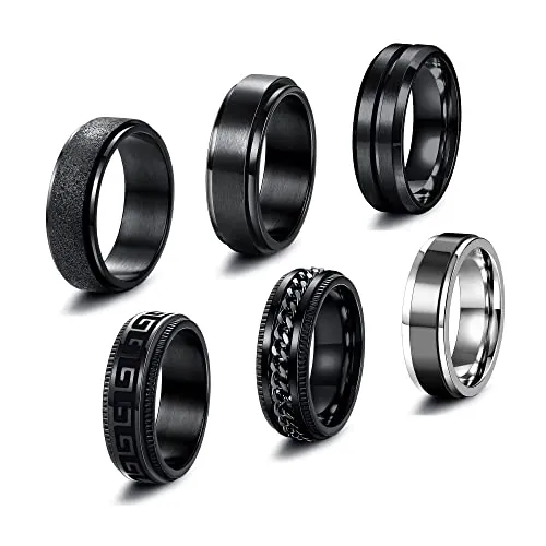 JeweBella Anillo de Cadena Giratorio Negro Vintage Gótico Punk - Promesa de Boda Talla 14-30