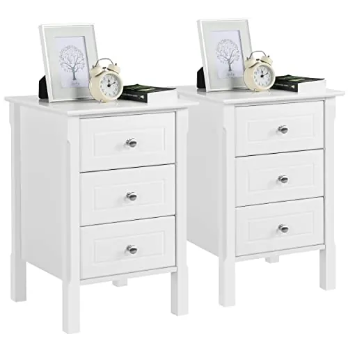 Yaheetech 2pcs Mesitas de Noche Blancas Madera con Tres Cajones