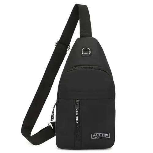 VYNZOR Bandolera Hombre, Bolso de Pecho Casual con Múltiples Bolsillos, Bolsillo para Teléfono Móvil, Material Resistente al Desgaste, para Deporte, Ocio y Uso Diario, en Negro