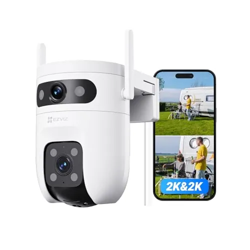 EZVIZ C9C Cámara de Vigilancia Exterior 2K con Doble Lente (3MP+3MP), Cobertura 360°, Visión Nocturna en Color, IA Detección de Personas y Vehículos, Audio Bidireccional, Compatible con Alexa