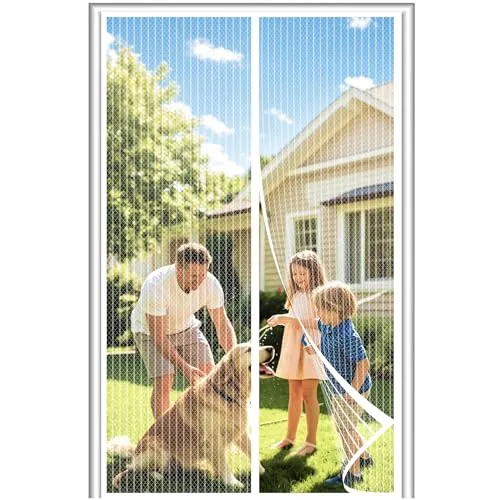 DIKER Mosquitera Cortina Puerta Magnetica Imantada Exterior Corredera, Antimosquitos con Imanes, Tela Mosquiteras de Ventanas para Puertas del Balcón, Magnético Automático(90x210cm,Blanco)