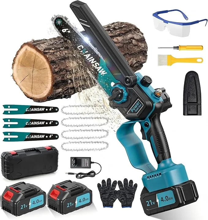 Mini Motosierra Bateria 8000mAh, Motosierra Eléctrica 6 Pulgadas 1000W Sin Escobillas con Depósito Para El Aceite y 2 Baterías, Sierra Electrica, Motosierras de Mano para Podar Arboles de Jardinería