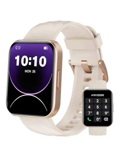 Dakofied Smartwatch con Llamadas Bluetooth,Reloj Inteligente Hombre Mujer,Smart Watch Pulsómetro,Monitor de Sueño,Calories,Podómetro,Impermeable IP68 Pulsera Actividad para Android iOS (arroz Blanco)