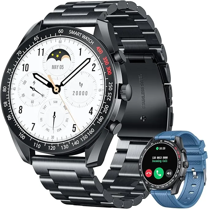 Reloj Inteligente Hombre Smartwatch con Llamadas: Smart Watch Podometro Pulsometro Presion Oxigeno 100+ Modos Deportivo Impermeable Arterial Pulsera Actividad para Android iOS(Redondo)