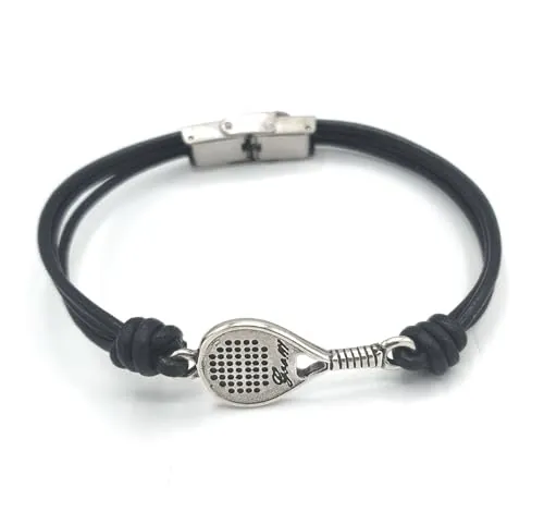 Nanaleja Pulsera raqueta padel regalos originales de padel - pulsera personalizada de cuero - pulsera deportiva con cierre de acero inoxidable