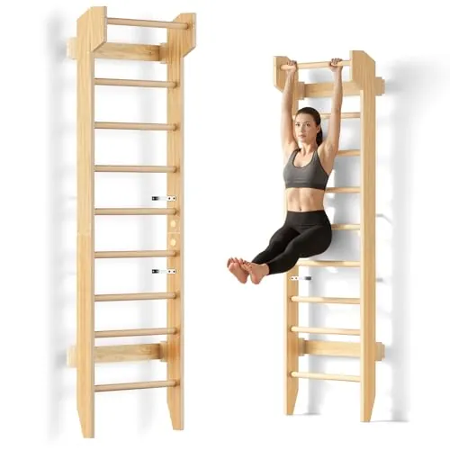 COSYLAND Espaldera de Gimnasio de Madera en Casa, 1,95m, 100 kg, Natural