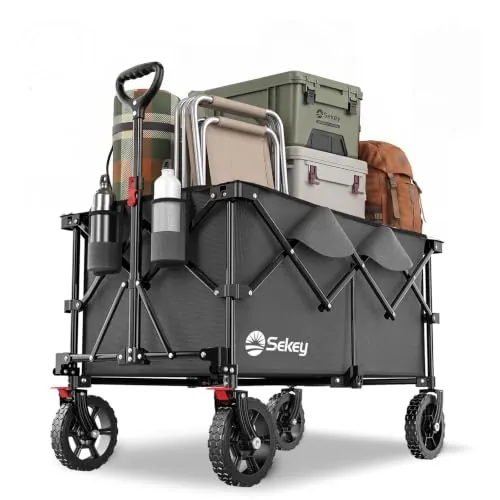 Sekey XXL Plus Carro Plegable con Rueda Frenos 200L 200KG, Carrito Transporte para Playa Camping Jardín, Patentado Plegable en Cuatro Direcciones SE4010, Antracita