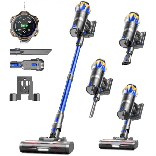 55Kpa/650W/65Mins Aspiradora sin Cable, Aspiradora sin Cable de 1.6 L/Pantalla Táctil LED,Capa de Filtración de 8 Etapas, Autocargable,Autoportante,Adecuado para Suelos/Alfombras/Pelo de Animales