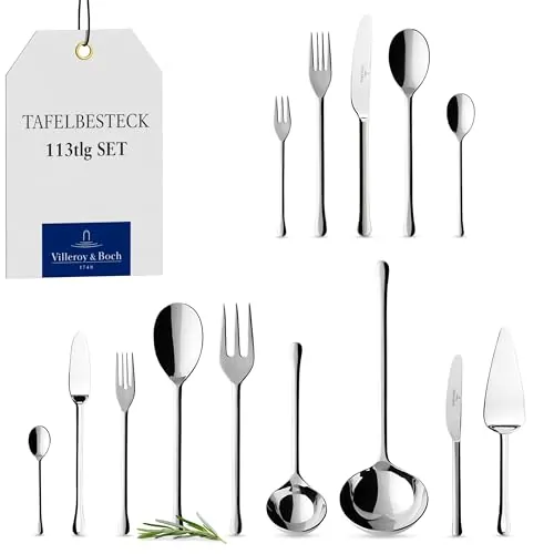 Villeroy & Boch Udine Cubertería, Para hasta 12 personas, 113 piezas, Acero inoxidable, apto para lavavajillas