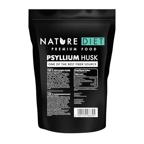 Nature Diet Cáscara de Psyllium, 1000 g, Alto en Fibra, Psyllium Husk