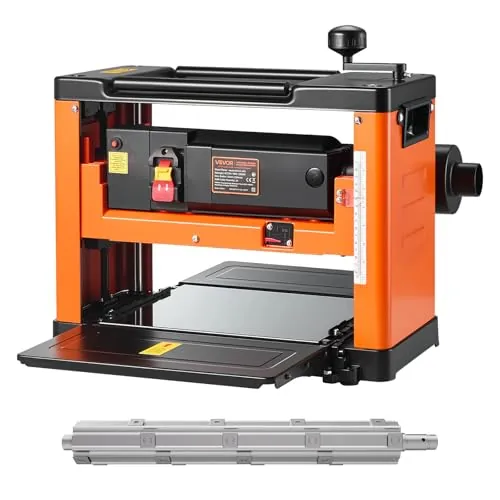 VEVOR Cepilladora Eléctrica, Mesa de Trabajo de 33 cm de Ancho, Cabezal de Corte en Espiral con 24 Insertos, 2000 W 23500 RPM Moto Potente, Rodillo Doble, Velocidad Única, para Madera Dura/Blanda