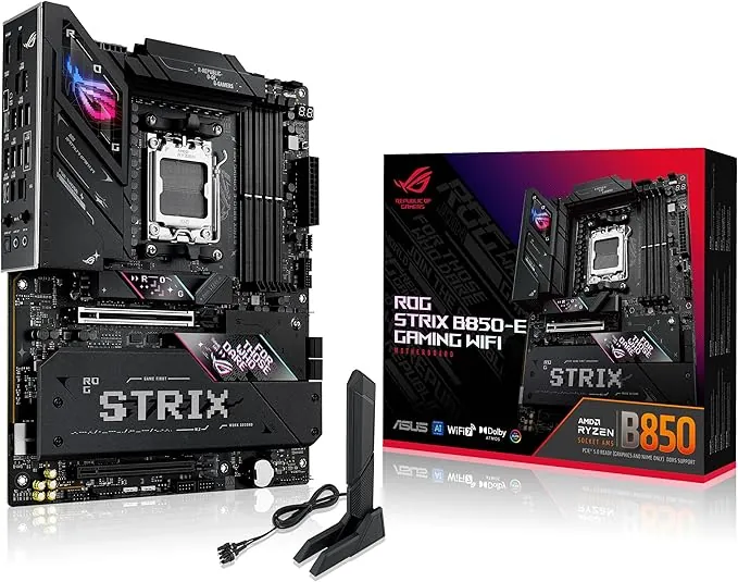 ASUS ROG Strix B850-E Gaming WiFi - Placa Base AMD, 16+2+2 etapas de Potencia, DDR5, Cinco Ranuras M.2, PCIe 5.0, WiFi 7, Puerto USB4 Tipo-C, USB 20 Gbps con PD 3.0 de hasta 30 W y Aura Sync RGB