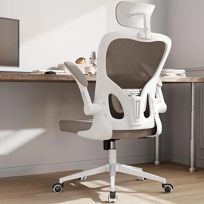 Silla de Oficina Ergonómica,de Escritorio con Respaldo Alto y Malla, Brazos Abatibles, Soporte Lumbar y Reposacabezas Ajustables, Silla Giratoria para Oficina en Casa, Dormitorio o Estudio