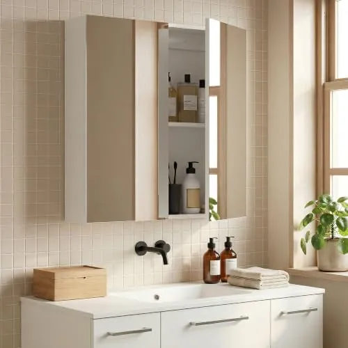 kleankin Armario de Baño con Espejo de Pared 2 Puertas 60x15x70 cm Blanco | Estante Ajustable, Apertura por Presión y Bisagras de Cierre Suave, Mueble de Baño Colgar