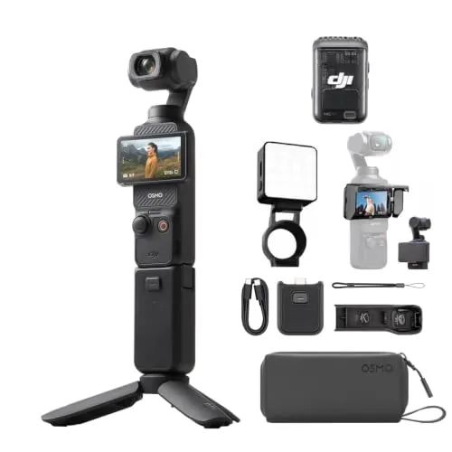 DJI Osmo Pocket 3, cámara con CMOS 1'' y vídeo 4K/120 fps, estabilización en 3 Ejes, Enfoque rápido, Seguimiento de Caras/Objetivos, Pantalla táctil giratoria de 2" Osmo Pocket 3 Creator Combo