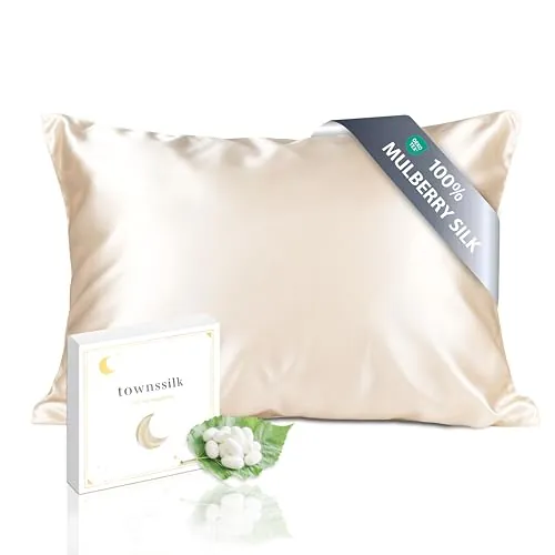 TOWNSSILK - Funda de Almohada 100% de Seda de Morera, cuida el Cabello y la Piel, Ambos Lados de Seda de 19 Momme, 1 Unidad,Taupe， 50 x 75 cm