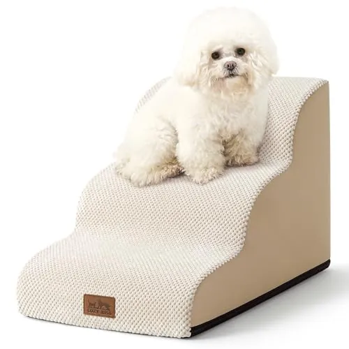 COZY KISS Escalera para Perros Pequeños, Escaleras para Mascotas de Espuma para Cama y sofá, Rampa para Gatos con Funda Lavable y Fondo Antideslizante, Ligera (Beige, 40x57x40cm, 3)