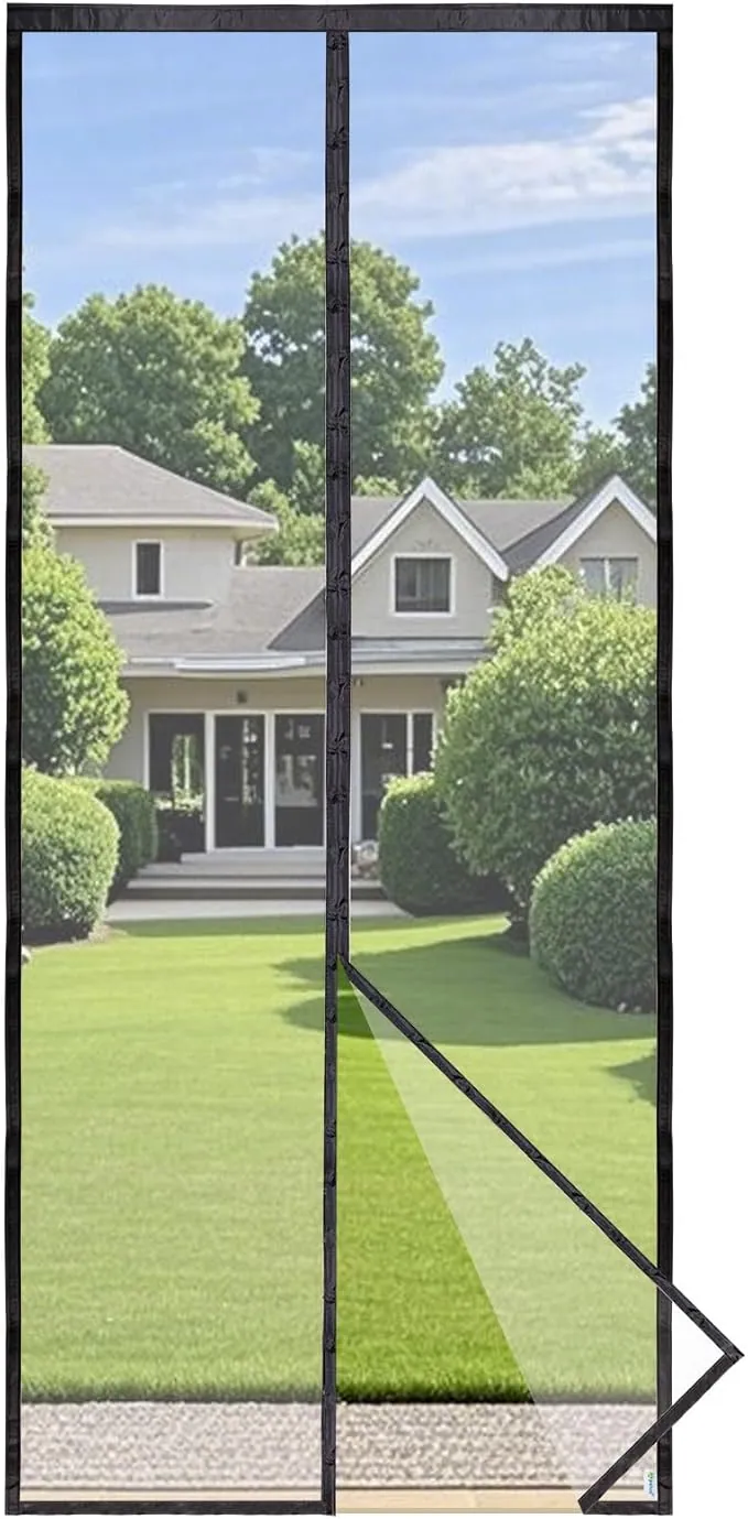 Puerta de Malla Magnética Apalus Prime, Cortina Hecha de Malla, Cierre Magnético de Arriba a Abajo, Se Cierra Automáticamente y Mantiene el Aire Fresco（90x210 CM, Negro)