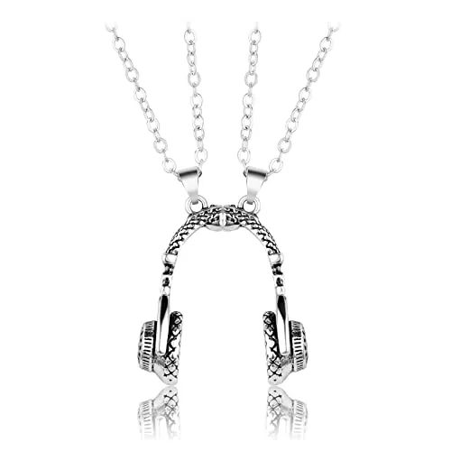 Pwsap 2 únicos BFF Collares con Colgante Auriculares 3D, Collar de Pareja Magnética, Collar de la Amistad para 2, Regalos de Joyería de San Valentín Para Parejas Amigos Niñas Niños Familia