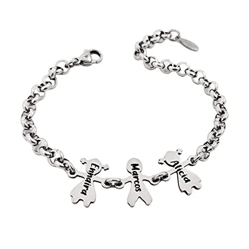 Pulsera niños personalizada para mamá, abuela, regalo original, ajustable, en acero inoxidable. Día de la madre.