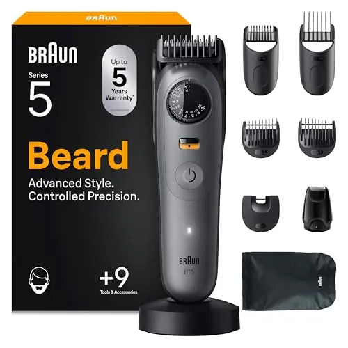 Braun Recortadora De Barba Series 5 BT5565, Gris - Barbero Recargable Resistente Al Agua, +9 Accesorios De Afeitado, 120 Min De Autonomía, 40 Longitudes, Lámina Ultra Afilada