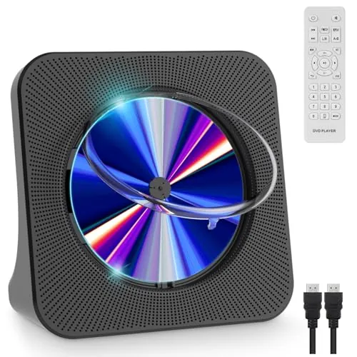 Gueray Reproductor de DVD para TV Bluetooth Reproductor de DVD/CD de Sobremesa para el Hogar con Altavoces Radio FM con Reproductor de CD de Tarjetas USB Incluye Mando a Distancia Cable HDMI