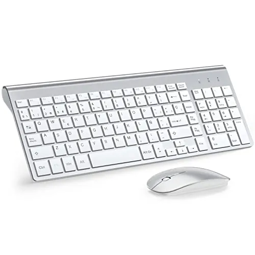TopMate Pack Teclado y Raton Inalámbricos Ultra Delgado - Blanco Plateado
