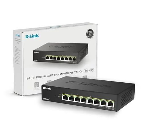 D-Link DMS-108P Switch PoE No Gestionado Multi-Gigabit de 8 Puertos – 2,5GbE, 230W, 802.3af/at/BT, Sin Ventilador, Plug & Play, Carcasa Metálica, IGMP Snooping, QoS, Ethernet Eficiente