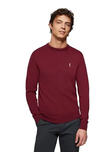 Polo Club Jersey Básico Burdeos con Cuello Redondo Hombre - Suéter 100% Algodón con Logo Bordado
