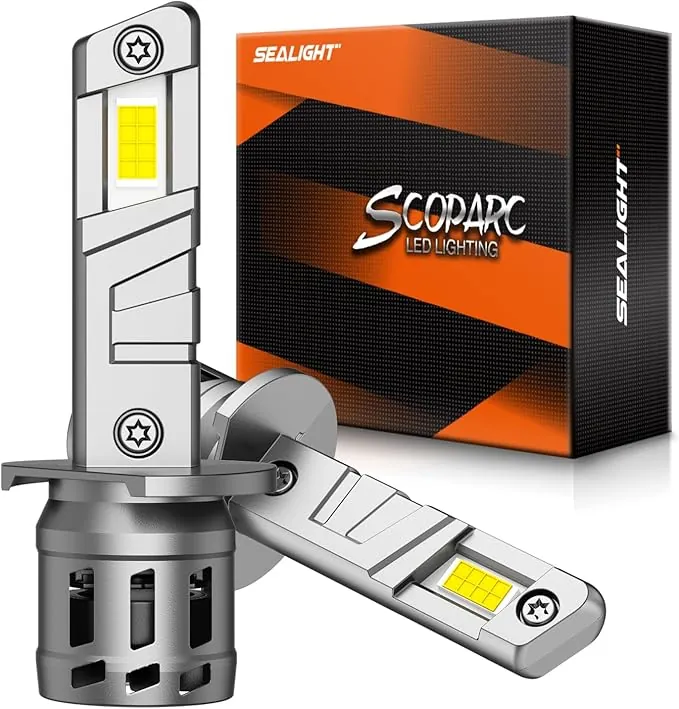 SEALIGHT H1 Bulbs, 20000LM 6500K H1 Light Bulbs with Cooling Fan, 1:1 Mini Size for Powersports ATV/UTV, Plug-N-Play, Pack of 2