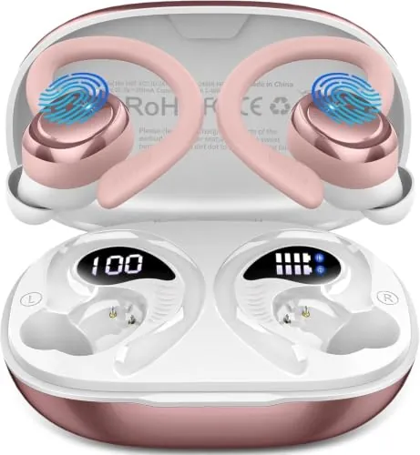 Auriculares Inalámbricos Deportivos 2026, 60H, Sonido por App,Oro Rosa