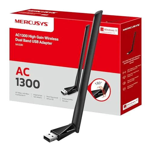 Mercusys MA30H - Adaptador WiFi USB, AC1300, 867 Mbps, con Antena, para PC