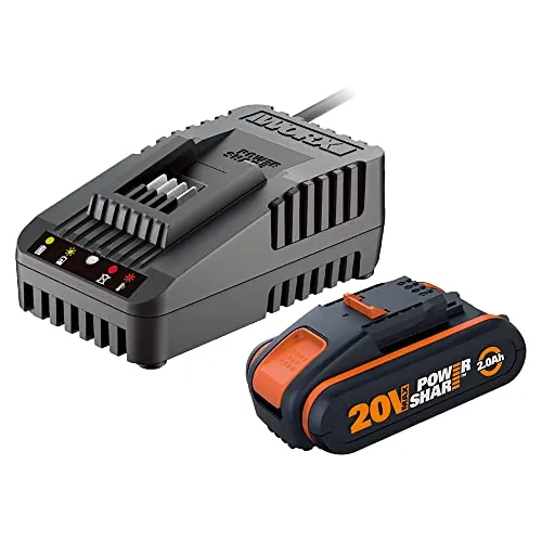 WORX WA3601 Pack Batería 20V 2Ah + Cargador Rápido 1h PowerShare, Compatible con Todas Las Herramientas WORX 20V, Indicador de Carga Integrado