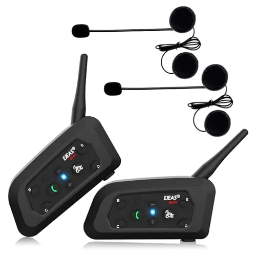Ejeas V6Pro 2xIntercomunicador Casco Moto Bluetooth para Motocicletas, Gama Comunicación Intercom de 1200m, Impermeabilidad, Intercomunicacion Entre 6 Motociclistas, Walkie Talkie para Moto