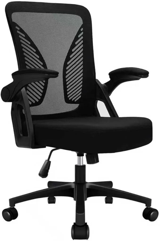 Milacyee Silla de Oficina Ergonómica, Reposabrazos Plegables 90°, Soporte Lumbar, 120° Inclinación（No se Puede Bloquear）, Malla Transpirable, 360° Giratoria, 102kg Carga, Negro