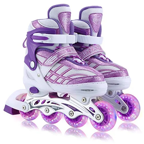 Patines en Línea para Niñas, Patines para Niñas niños Ajustables con Ruedas Luminosas para Principiantes (Morado, L (EU36-40))