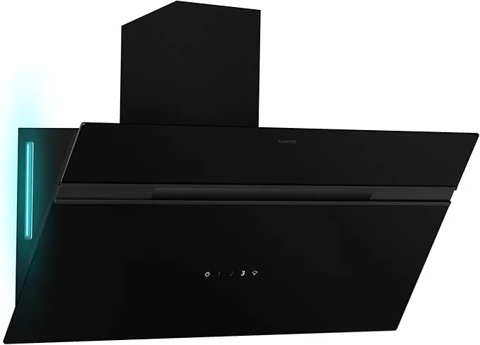 Klarstein Alina Campana Extractora - 90 cm, 615 m³/h, Eficiencia Energética A, Led 9 Colores, Panel Táctil, 54 dB, Negra, Modo Recirculación de Aire, Extractor de Cocina