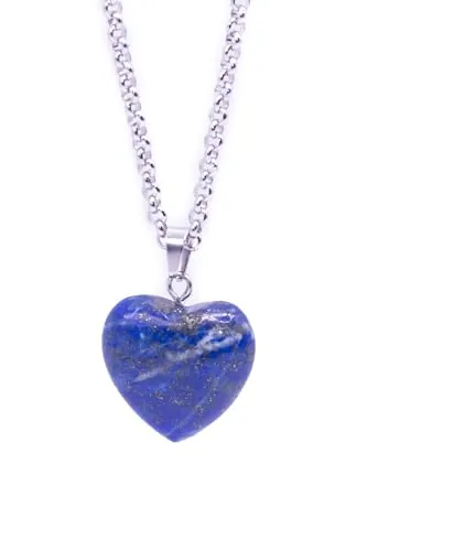 ZARZAMORA Colgante Corazón de Piedra Natural y Cadena de Acero Inoxidable Plateada -Collar Mujer- Piedra Energética Curativa Protección y Expresión de Amor (Azul-Piedra Lapislázuli)