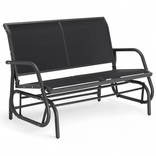 tectake® Balancín Jardín Banco, Estructura Acero Revestida, Sofa Exterior Duradero, Tumbona Jardín, Banco Terraza, Sillón Balancín, Montaje Sencillo, Muebles Jardin - Negro