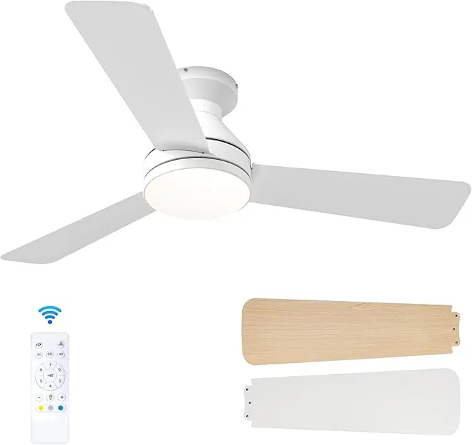 Passky Ventilador de Techo con Luz Silencioso 107cm | Mando a Distancia | Motor DC | 3 Temperaturas Luz Regulables | Función Verano-Invierno | 6 Velocidades | Temporizador | Interior/Exterior | Blanco