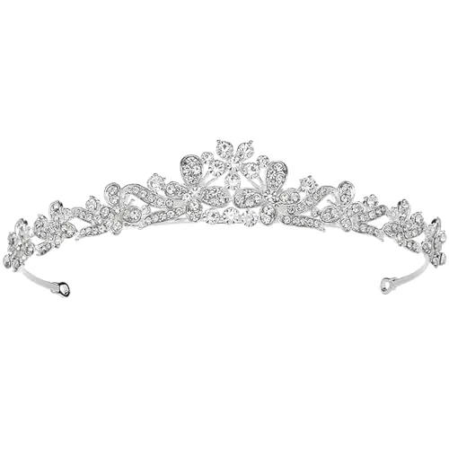 TUONYIS Tiara Corona de Cristal con Diamantes de Imitación Novia Boda Tocado Tiaras Diamantes Imitación Elegante Princesa Diadema Fiesta de Cumpleaños Nupciales Bailes Coronas de Princesa (Plata)