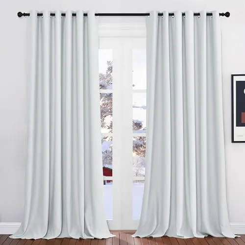 PONY DANCE Cortinas Termicas Aislantes Frio y Calor,Opacas para Salon | 200x245cm(AnxAl),Blanco Gris,Curtains Blackout para Dormitorio,Proteccion Intimidad,Bloquea Luz,2 Piezas,con Ojales