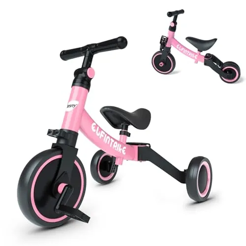 besrey Triciclos para Niños, 5 en 1 Una Bici Multifunción, Adecuado para niños de 1-4 años,Triciclo,Bicicleta,Carro de Equilibrio,Caminante, Altura del Asiento Regulable, Negro