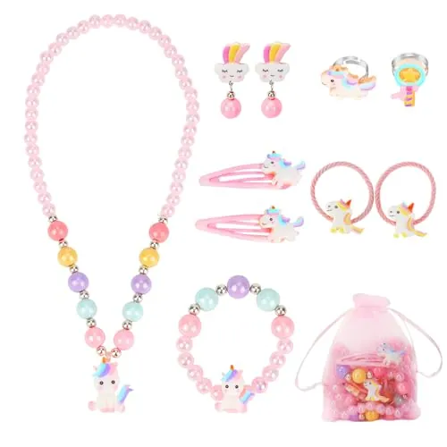 BTHRORO Joyas Niña Unicornio, Juego de joyas de Unicornio Pulsera Collar Pendientes Anillo Horquilla Princesa Accesorios para Juegos de Rol Regalo para Fiestas
