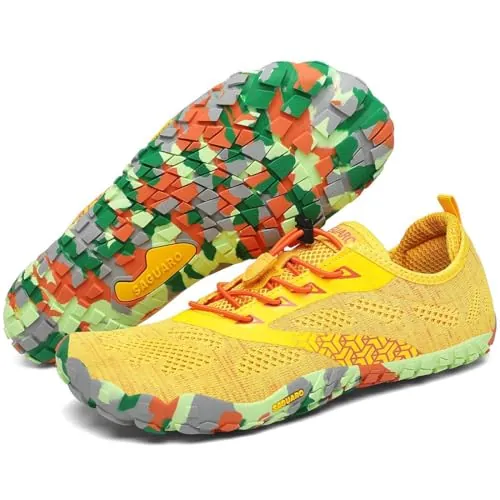 SAGUARO Zapatillas Barefoot Hombre Mujer Zapatillas Minimalistas para Deportes Acuaticos - Ligeras Antideslizante Respirable con Caja Suela Zero Drop, Amarillo, 38 EU