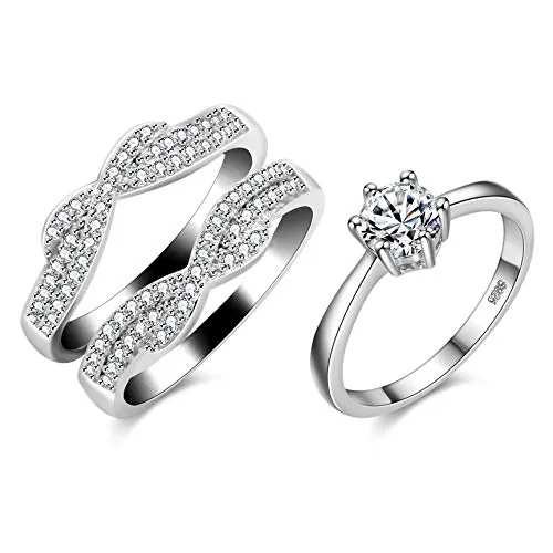 Uloveido Criss Cross Infinity Ring Guard Enhancer con circonitas cúbicas Dobles Anillos de Aniversario de Boda establecidos para Mujeres (Tamaño 22)