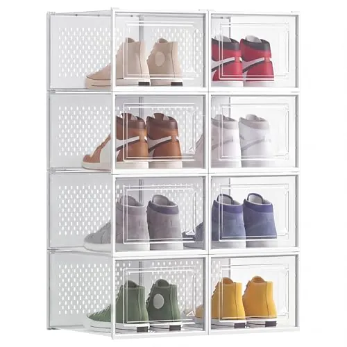 SONGMICS Cajas de Zapatos Plástico, Juego de 8, Plegable y Apilable